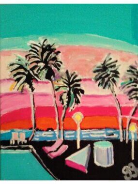 Original Old 80’S Miami Palm Trees GG – 11” x 14” Canvas Painting